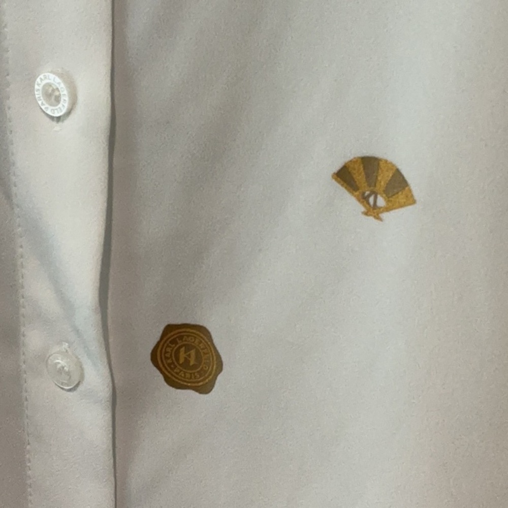NWOT Karl Lagerfeld White Button- Down Shirt w/ Gold Metallic Images - Picture 6 of 11